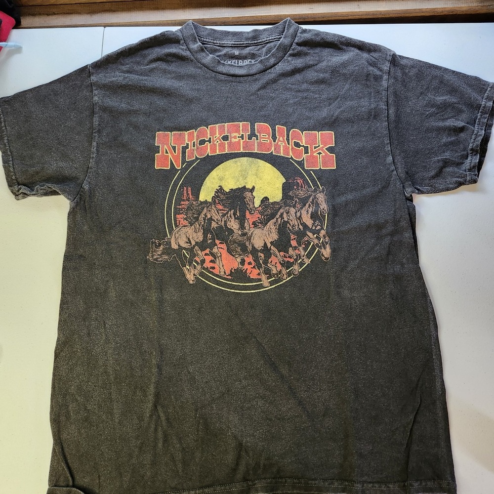 Nickelback Horses Graphic T-Shirt Men's Medium Black Rock Band Tee 2024 Tour